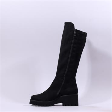 Paul Green Chunky Sole Knee High Boot - Black Suede
